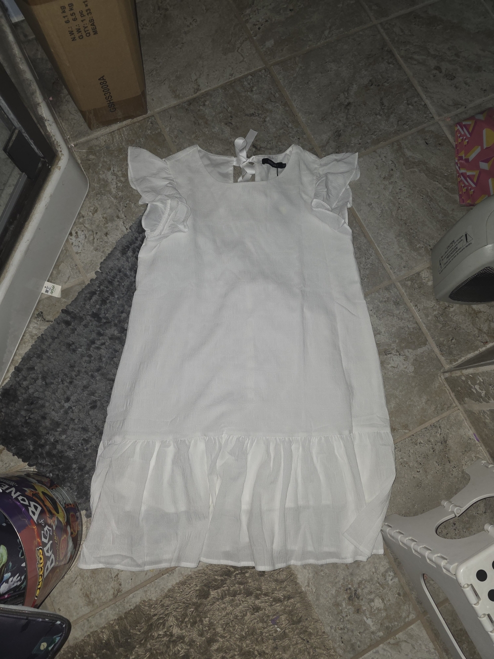 White Ruffle Sleeve & Hem Dress
